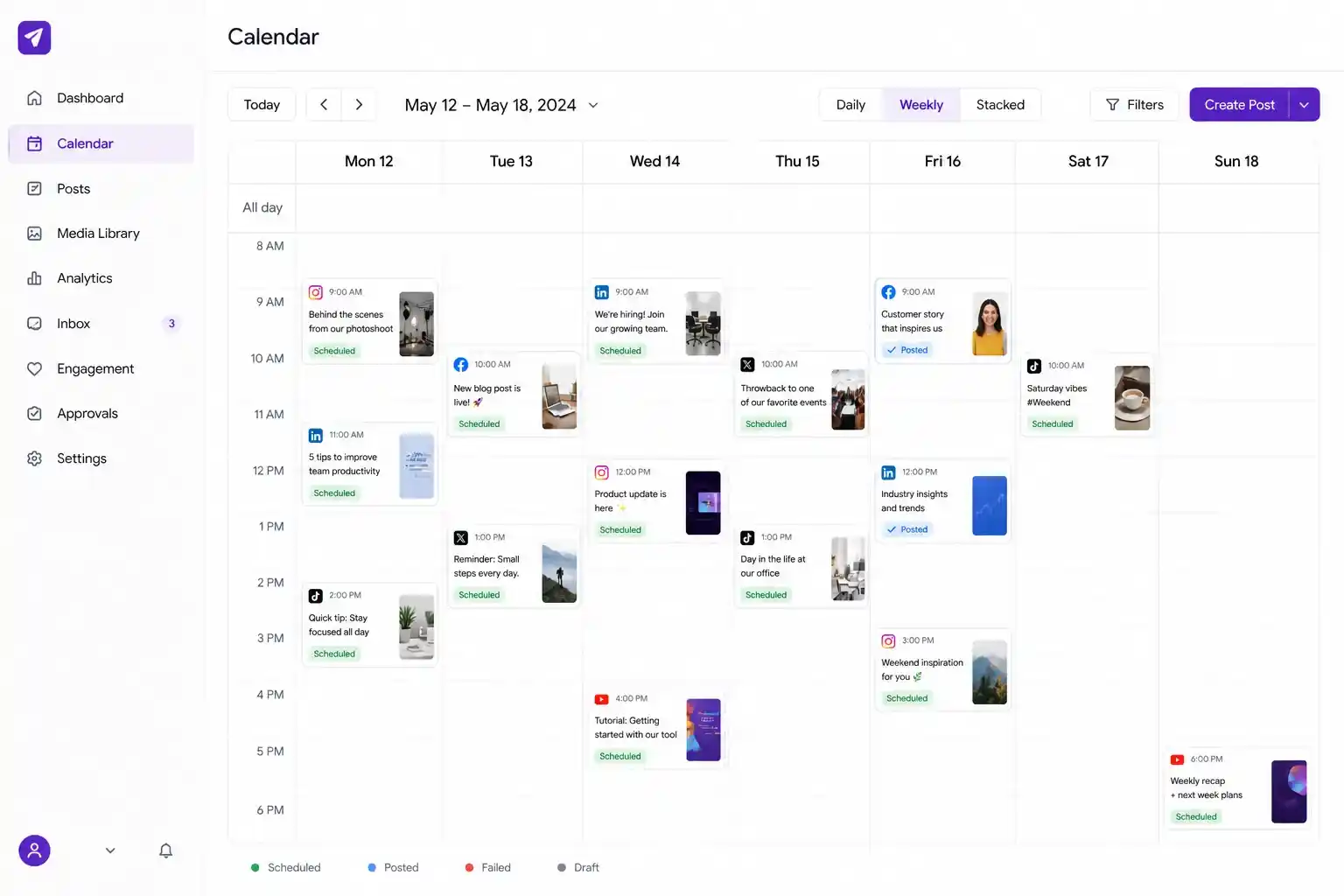 Vertical week view in the publishing calendar