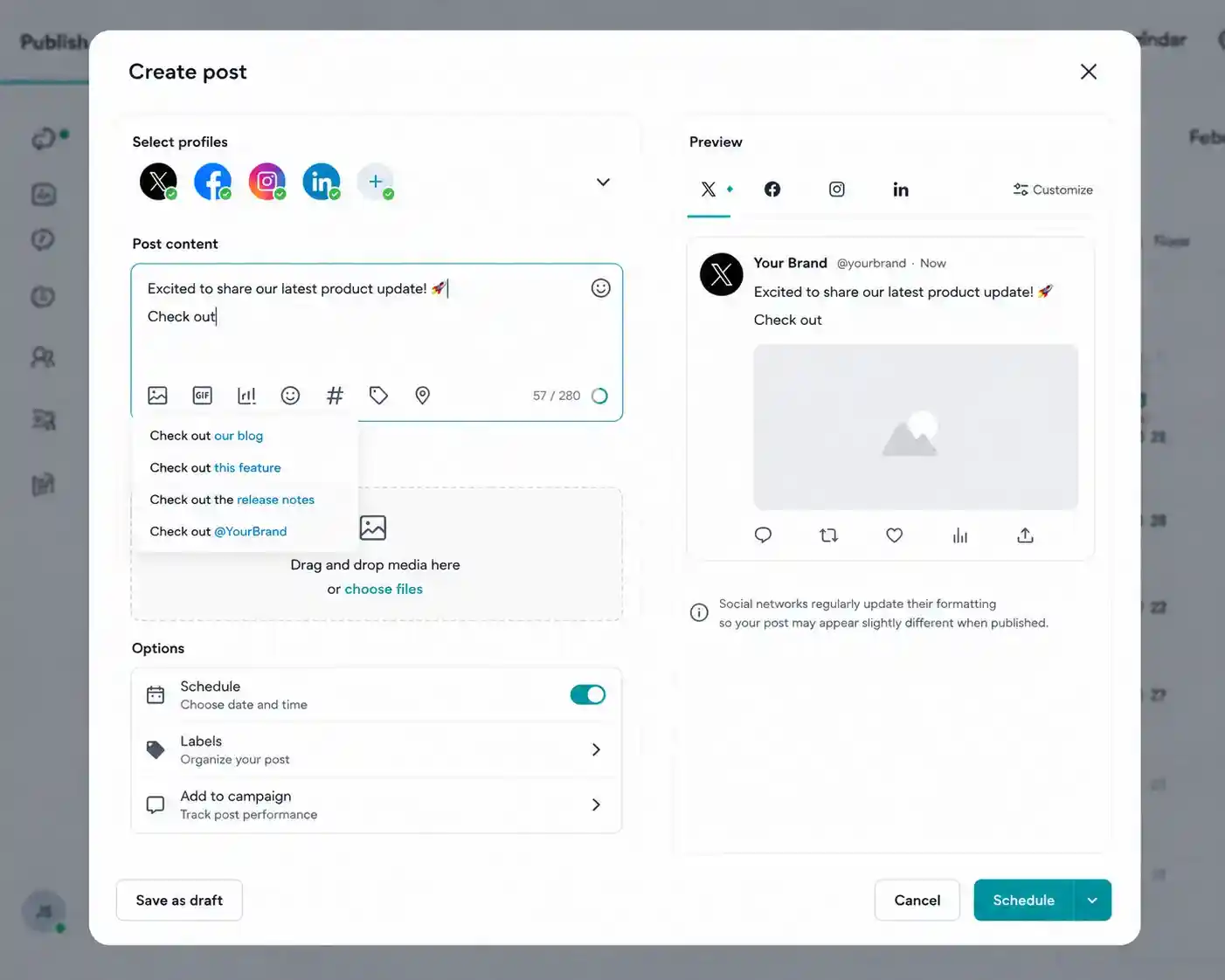 Publishing calendar with scheduled posts